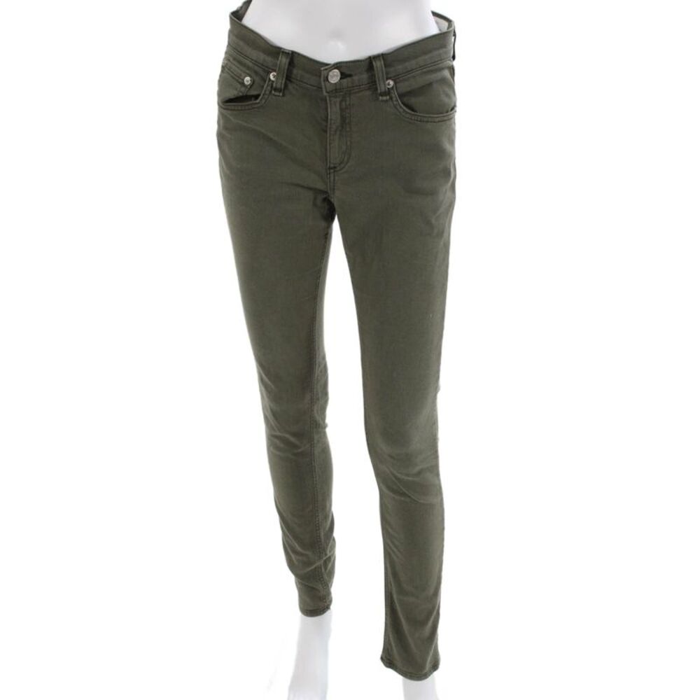 Rag & Bone Jean Womens Green Skinny Jeans Mid Rise Button Size 28